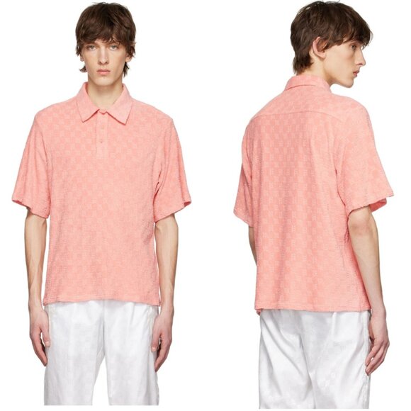 MISBHV Monogram Towelling Men's Pink Cotton Polo Sort Sleeve Size M - Picture 1 of 7
